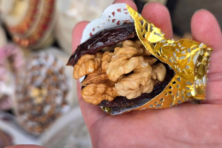 A date stuffed with walnut, a sweet from the Tangier medina